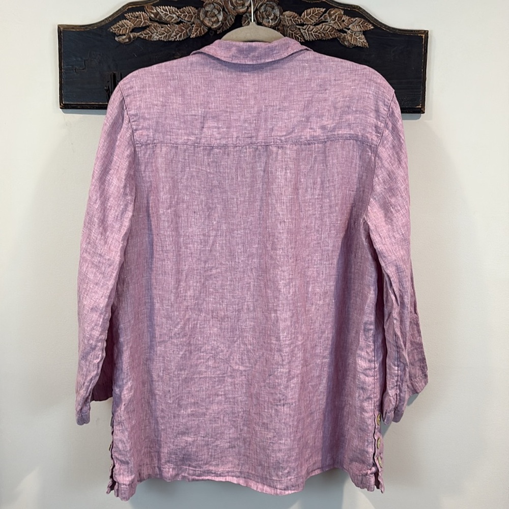 Antibes Blanc Purple Linen MOP Buttons Pull Over Tunic Top Size Large - Picture 7 of 7